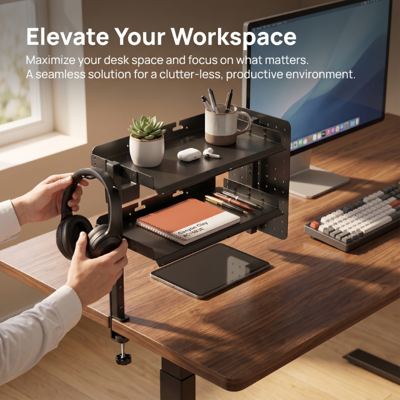 2-Tier Metal Clamp Desk Shelf  - Headphone Stand Desk reseña y precio